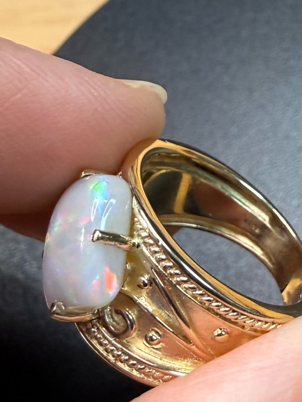 14k Gold Australian Opal Statement Ring - Picture 13 of 13